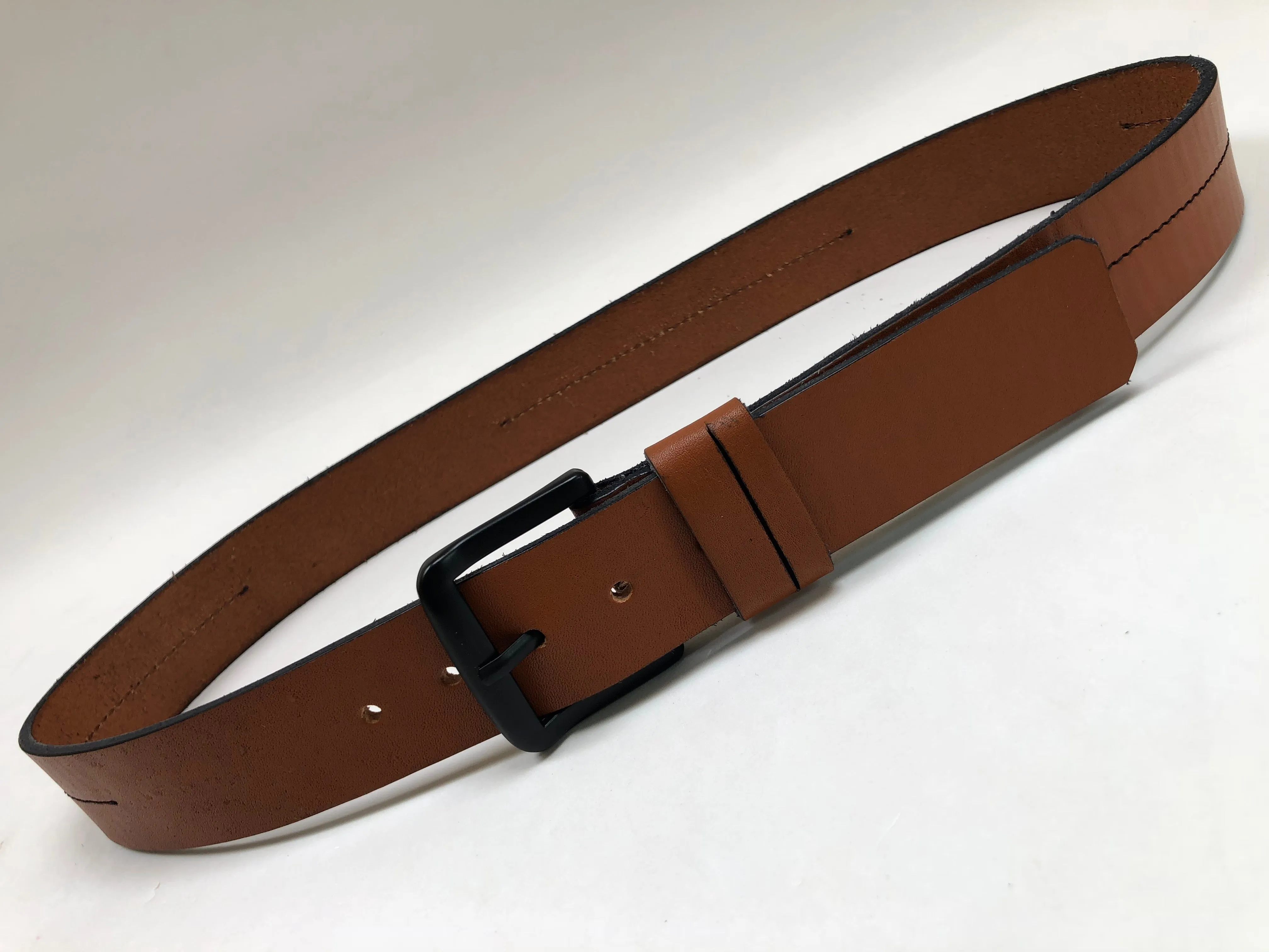 Men's tan leather belt with black stitching SKU#36C2