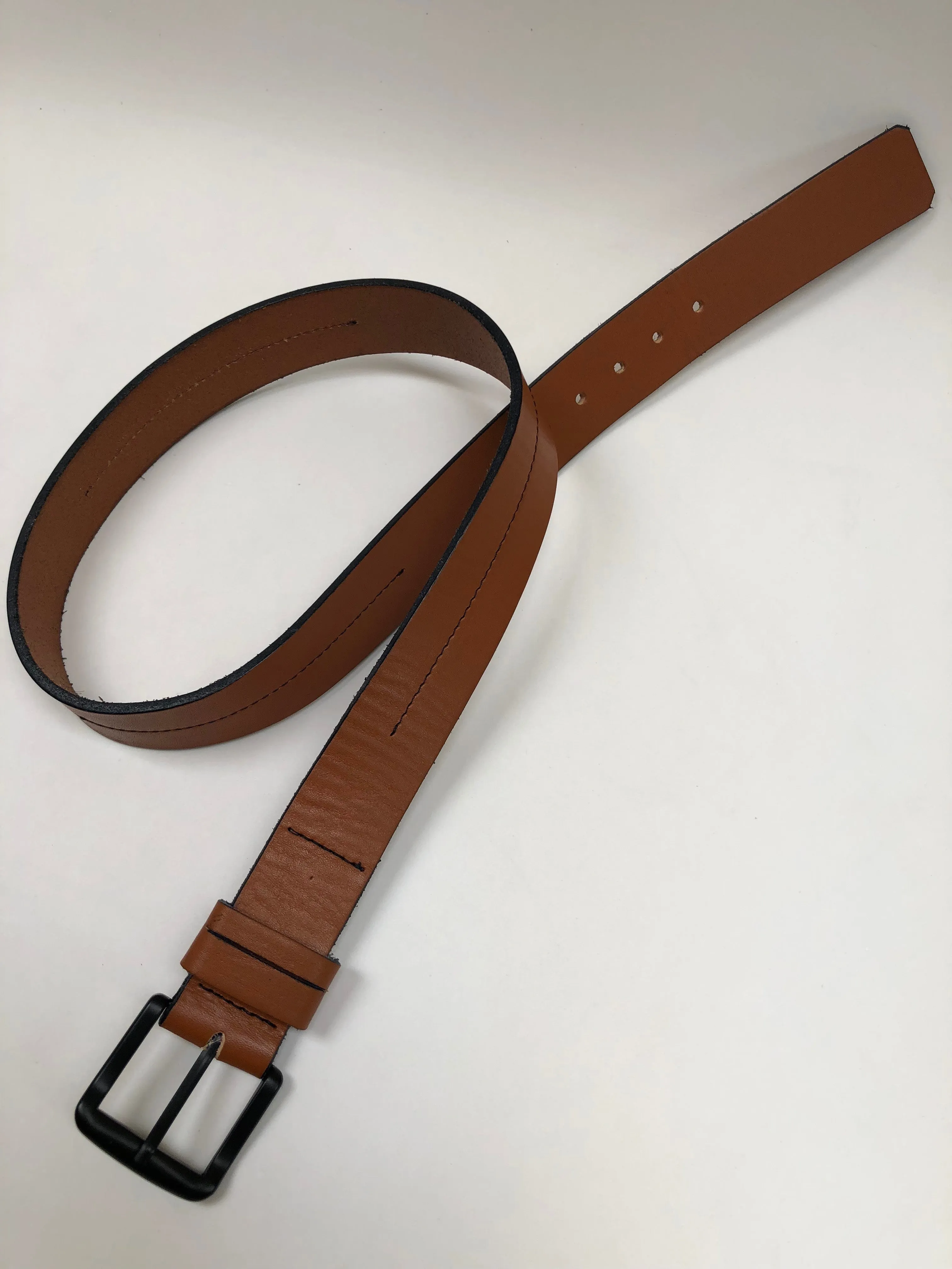Men's tan leather belt with black stitching SKU#36C2