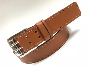 Men's Tan Leather Belt with Silver Tone Buckle 42A5