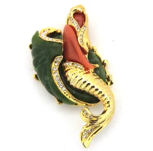 Mermaid Gold Pin, Coral & Green