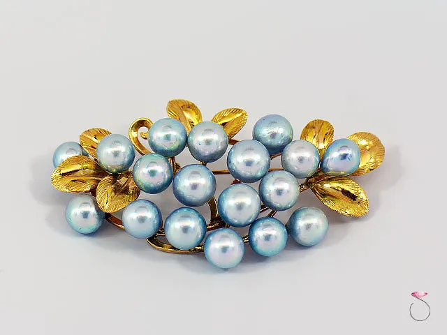 Ming's Hawaii Silver Blue Pearls Large Cluster Brooch in 14K