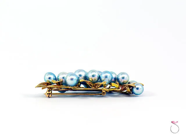 Ming's Hawaii Silver Blue Pearls Large Cluster Brooch in 14K