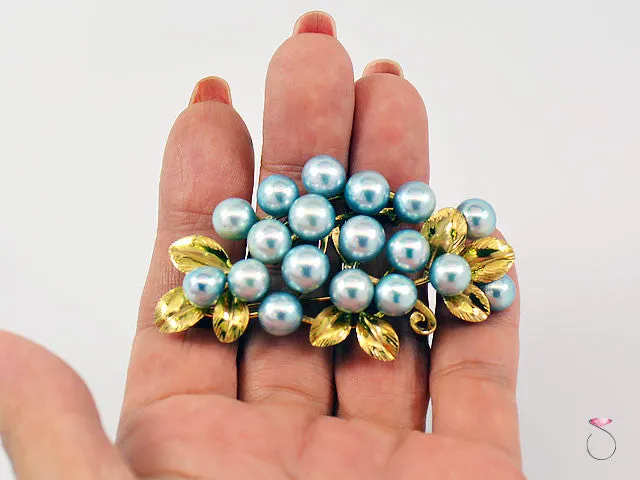 Ming's Hawaii Silver Blue Pearls Large Cluster Brooch in 14K