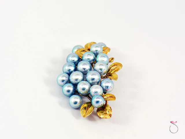 Ming's Hawaii Silver Blue Pearls Large Cluster Brooch in 14K