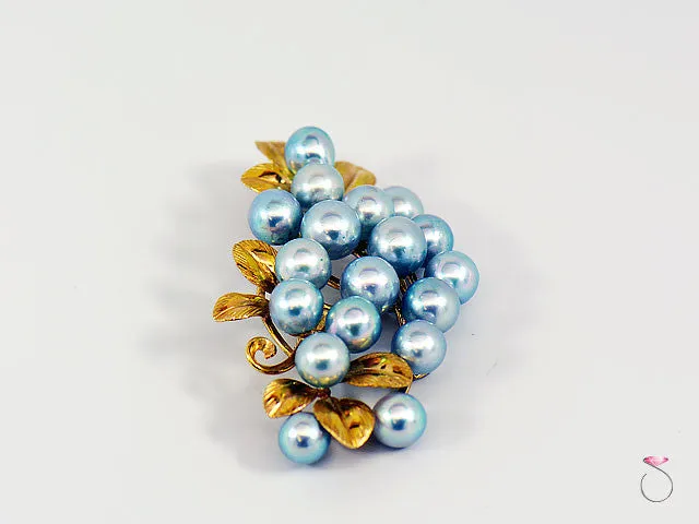 Ming's Hawaii Silver Blue Pearls Large Cluster Brooch in 14K