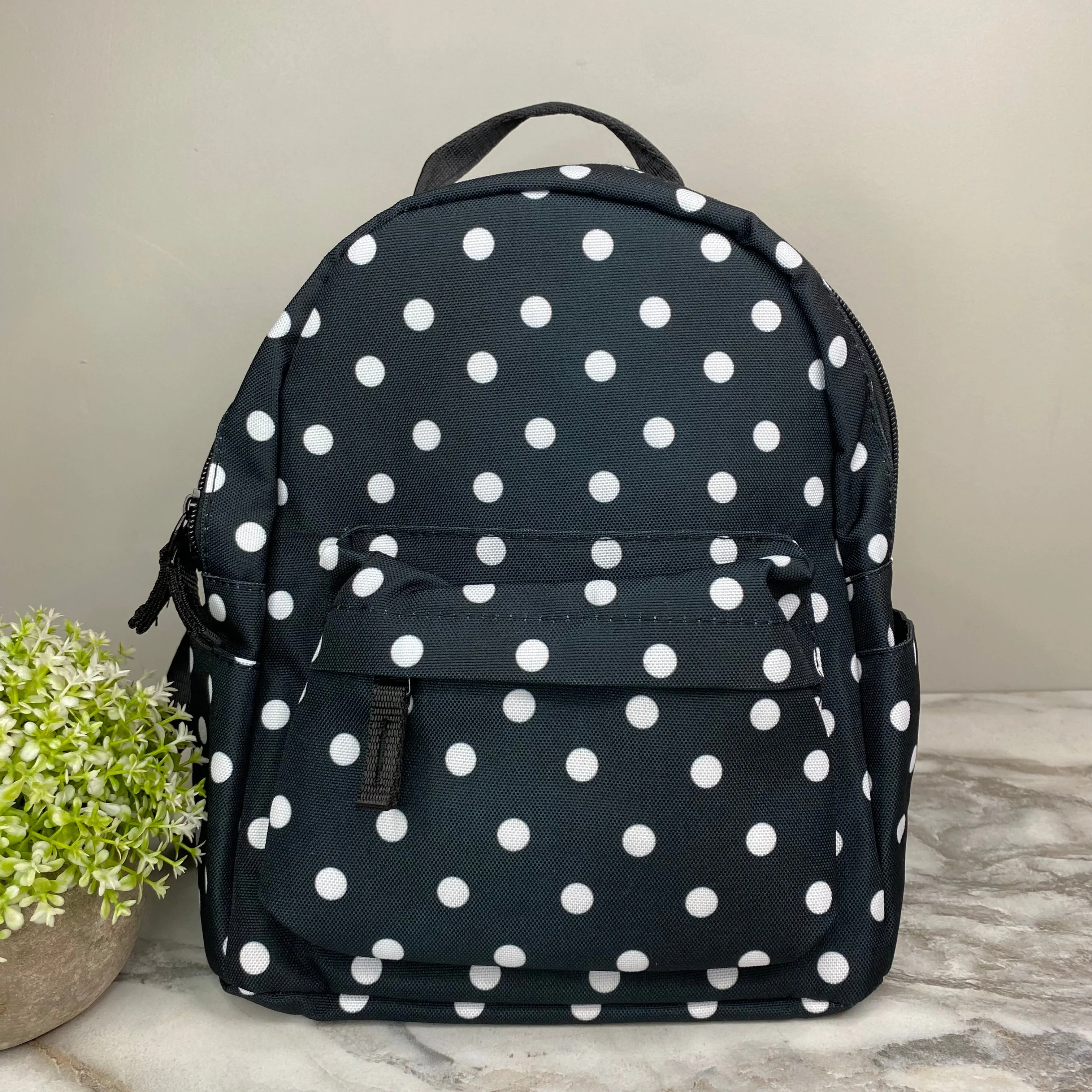 Mini Backpack - Polkadots on Black