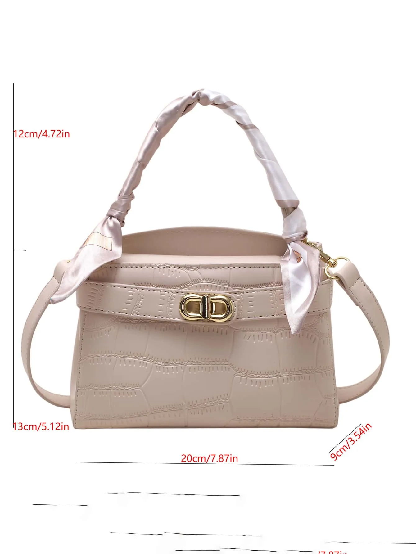Mini Crocodile Embossed Twilly Scarf Decor Twist Lock Square Bag - White