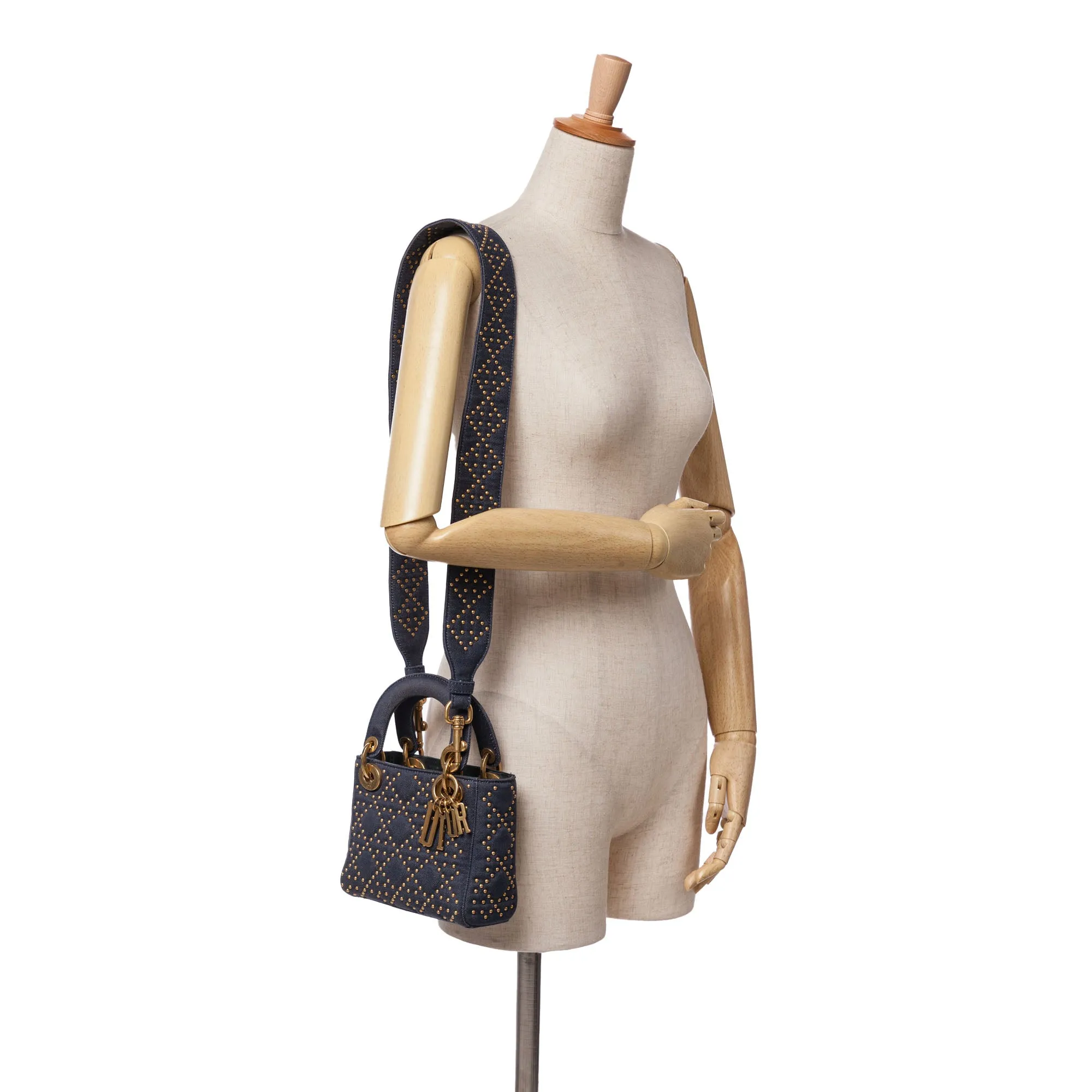 Mini Denim Cannage Studded Supple Lady Dior