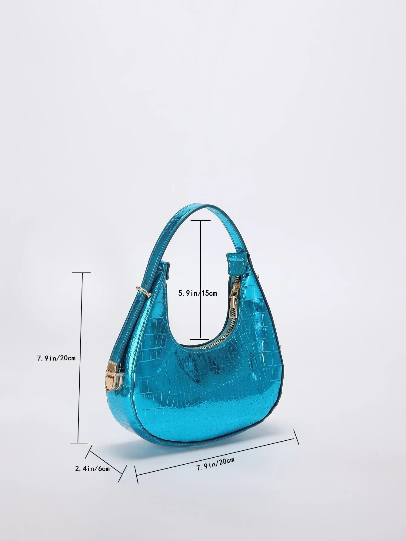 Mini Neon Pink Crocodile Embossed Hobo Bag - Teal