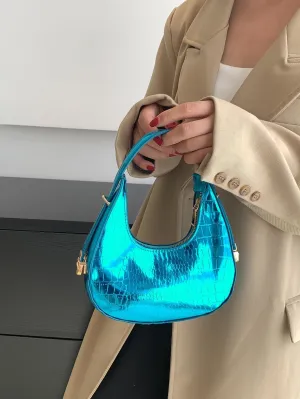 Mini Neon Pink Crocodile Embossed Hobo Bag - Teal