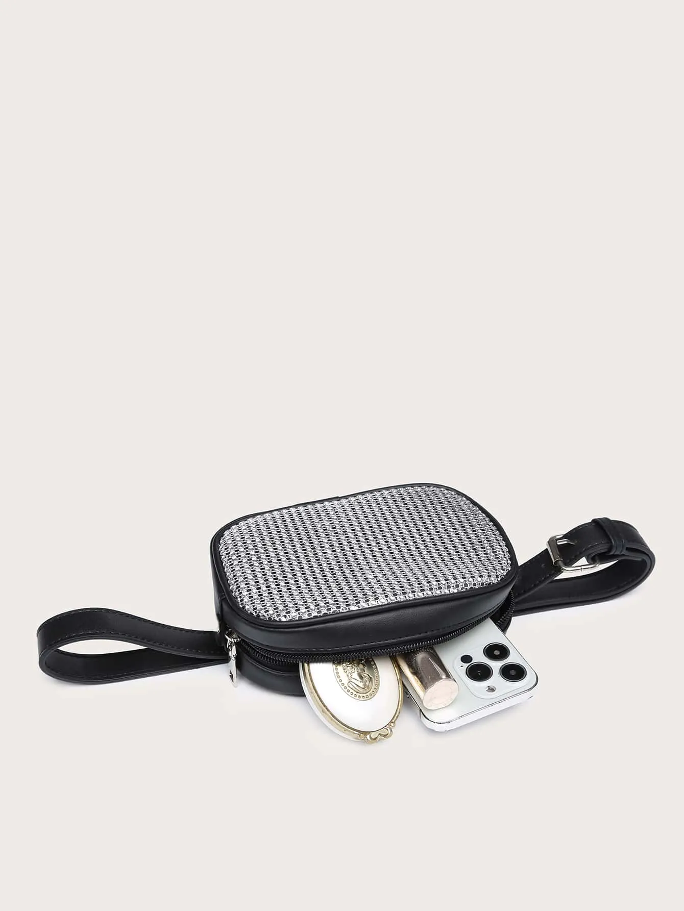 Mini Rhinestone Decor Fanny Pack - Silver