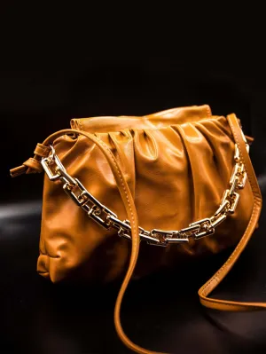 Minimalist Ruched Chain Decor Bag  - Orange - FD ⚡