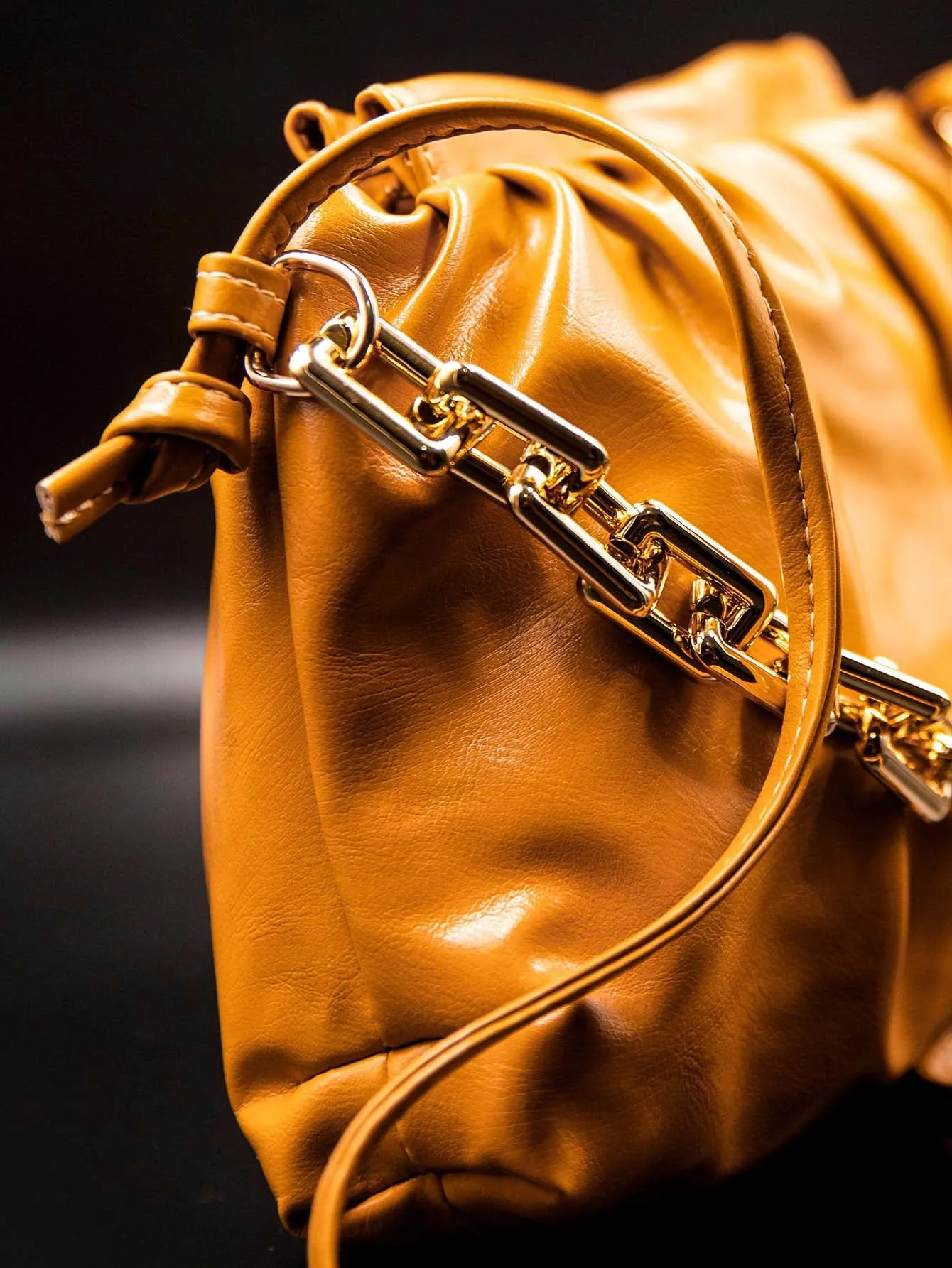 Minimalist Ruched Chain Decor Bag  - Orange - FD ⚡