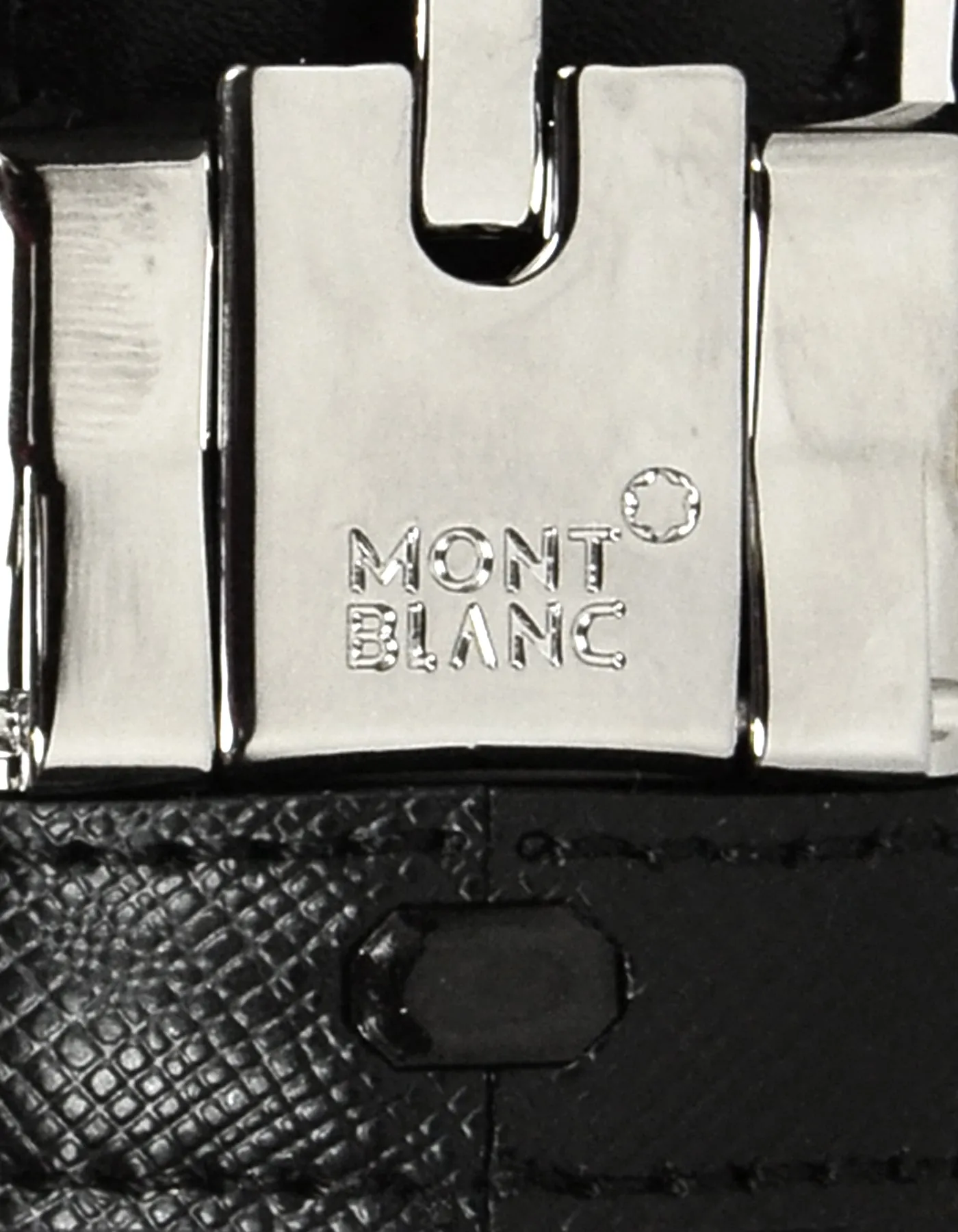 Mont Blanc Black Leather Belt w/ Silver Hardware sz 38