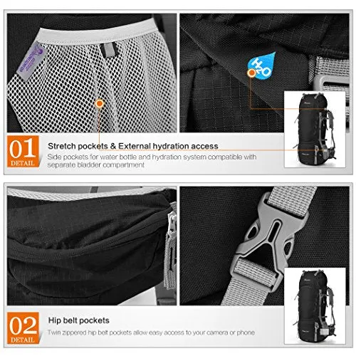 MOUNTAINTOP 80L Internal Frame Hiking Backpack for Men & Women