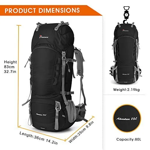 MOUNTAINTOP 80L Internal Frame Hiking Backpack for Men & Women