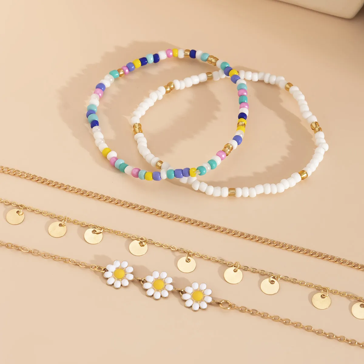 Multicolor Howlite & Enamel 18K Gold-Plated Mum Bracelet Set