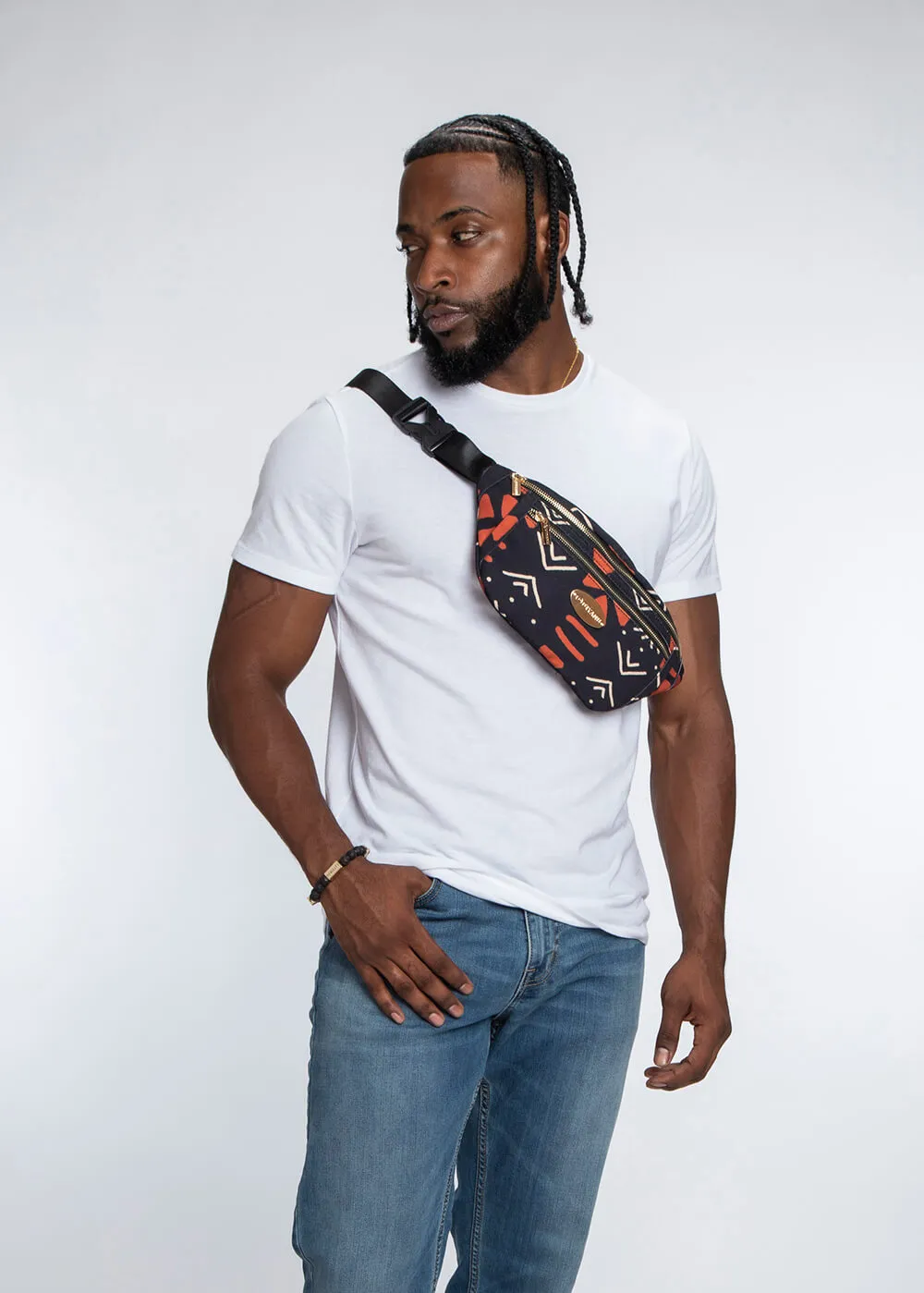 Naji African Print Unisex Fanny Pack (Natural Mudcloth)