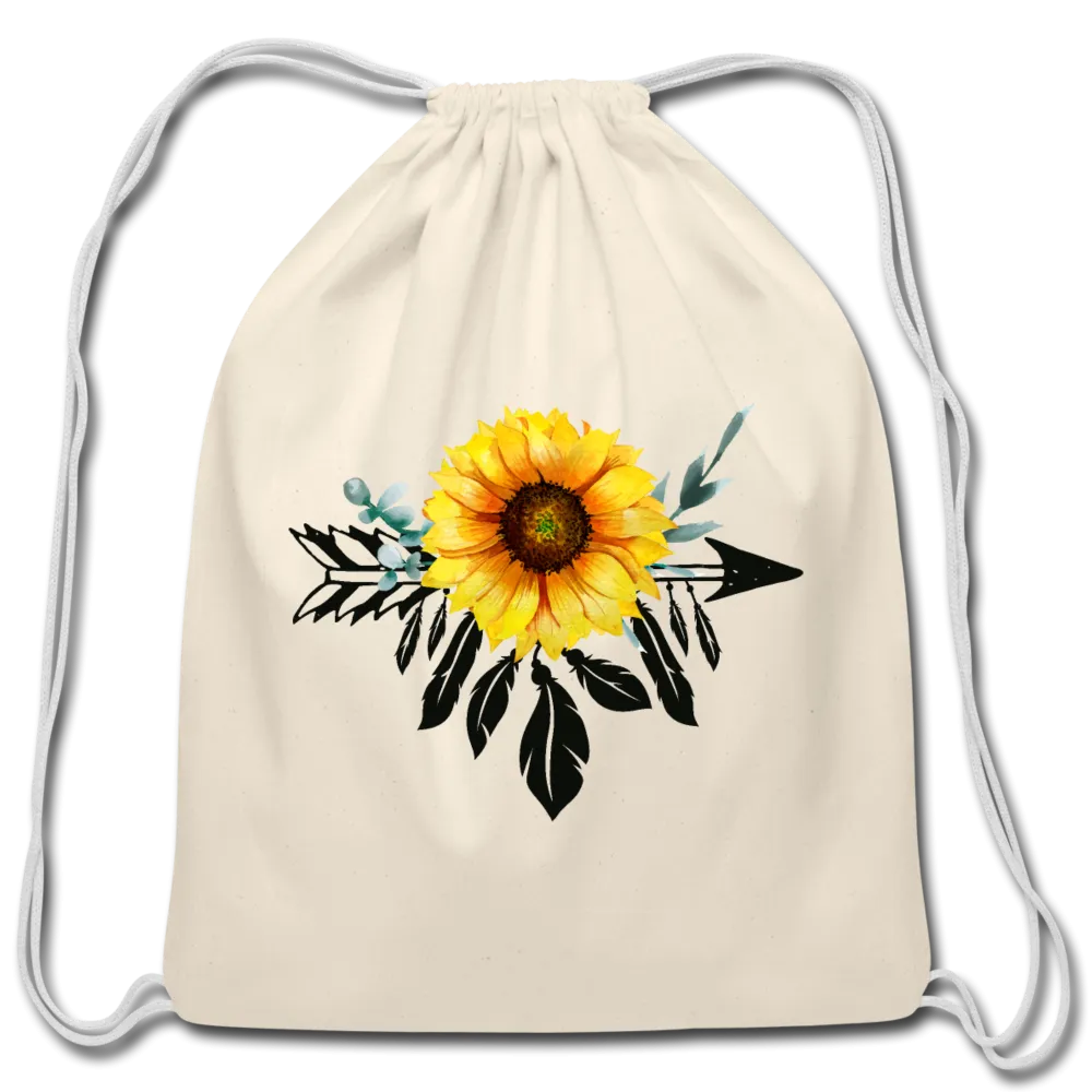 Natural Cotton Drawstring Bag Backpack With Sunflower Dreamcatcher Boho