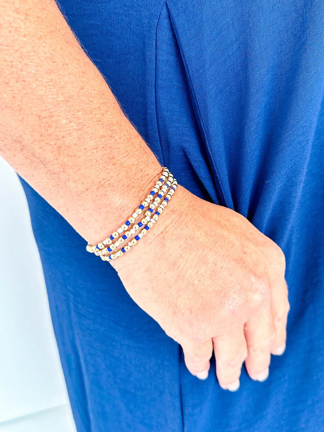 Navy Love Dainty Beaded Stretch Stack