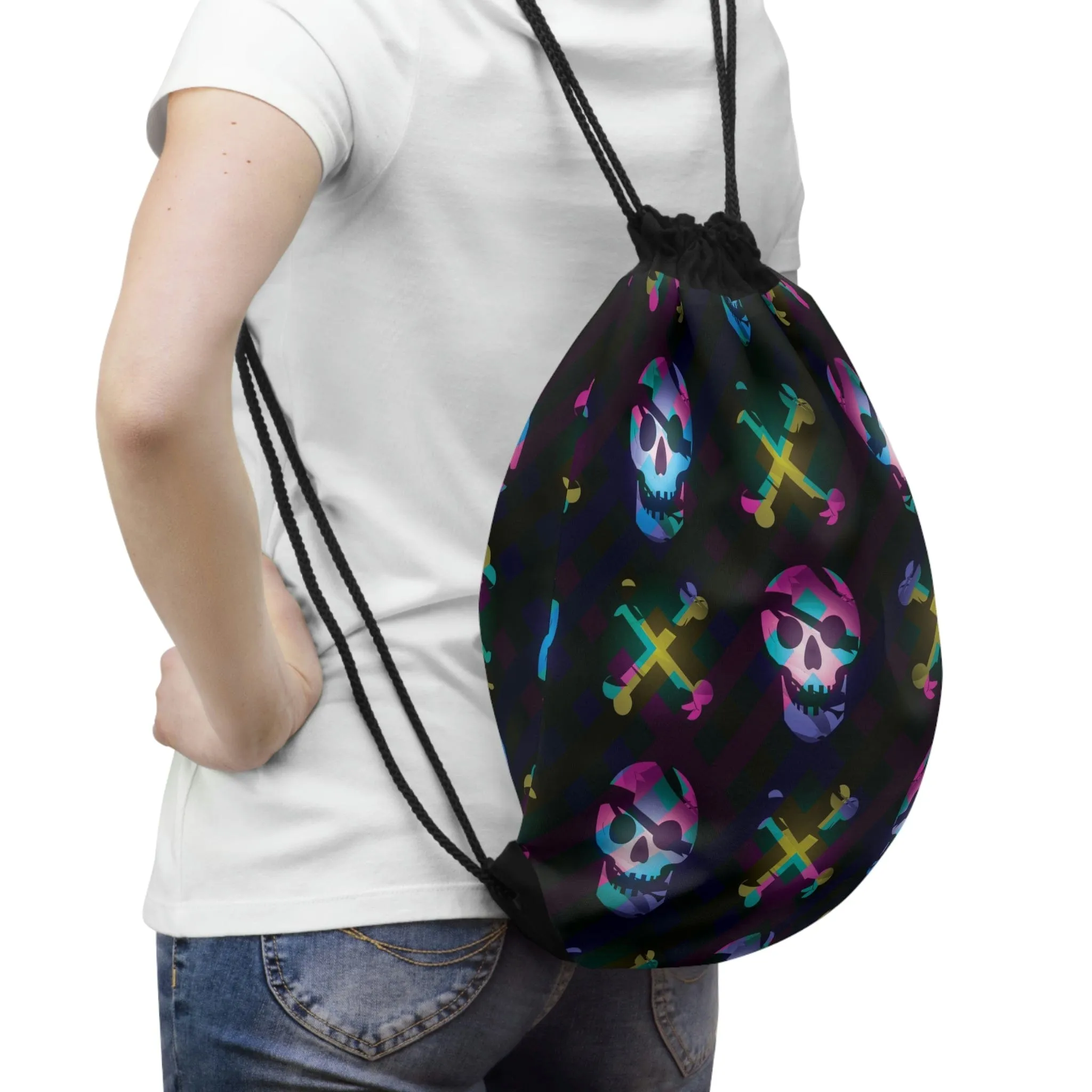 Neon Skull & Bones Drawstring Backpack