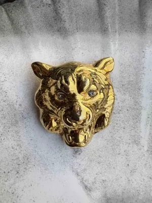 New Nadia Gimenes Gold Wolf Pin with Crystal Eyes