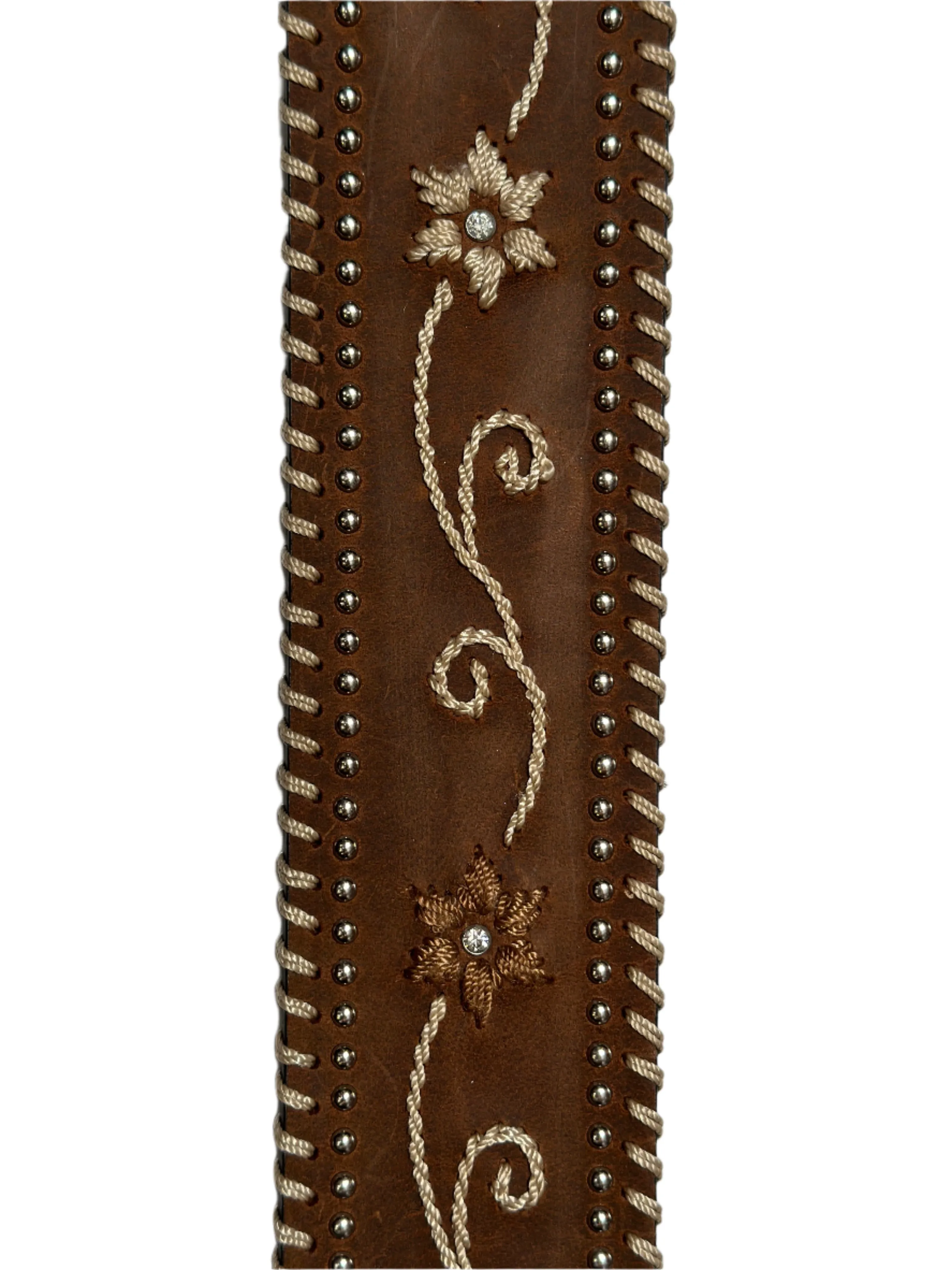 Nocona Belt Brown Leather Wide Dress Belt with Embroidered Flowers