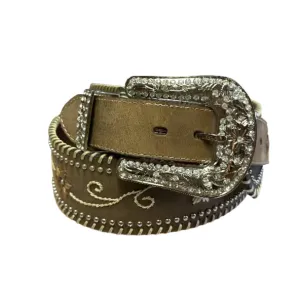 Nocona Belt Brown Leather Wide Dress Belt with Embroidered Flowers