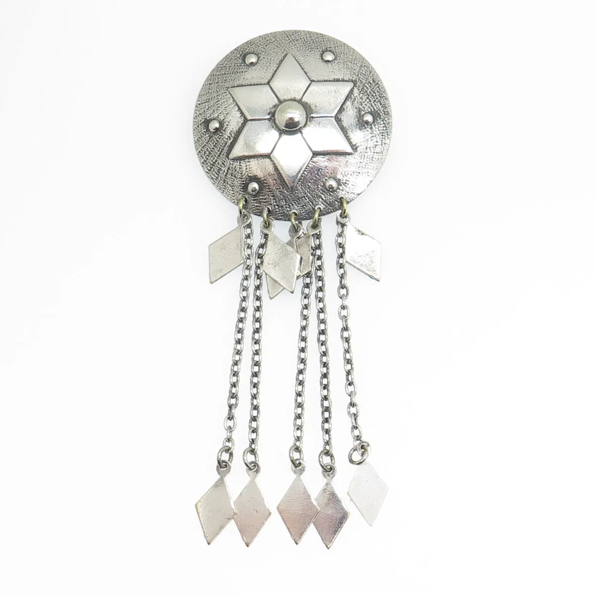 Old Pawn Sterling Silver Vintage Southwestern Floral Concho Oxidized Pin Brooch