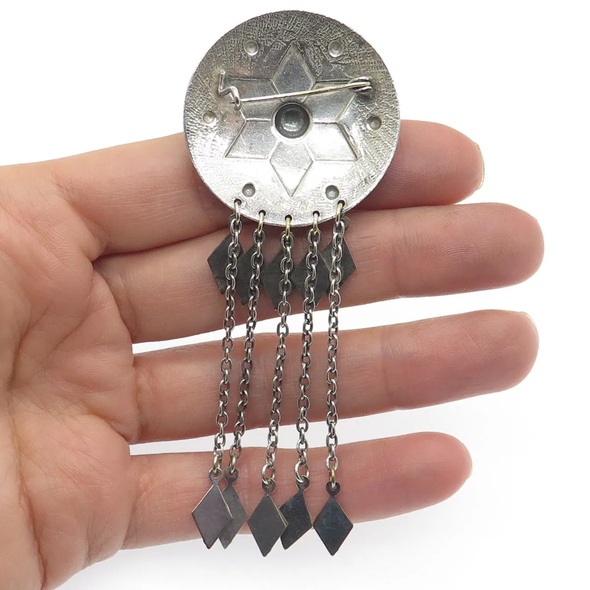 Old Pawn Sterling Silver Vintage Southwestern Floral Concho Oxidized Pin Brooch