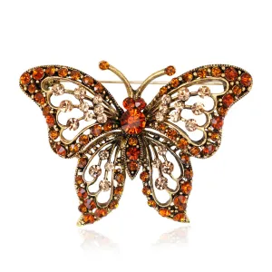 Orange Cubic Zirconia & 18K Gold-Plated Butterfly Brooch