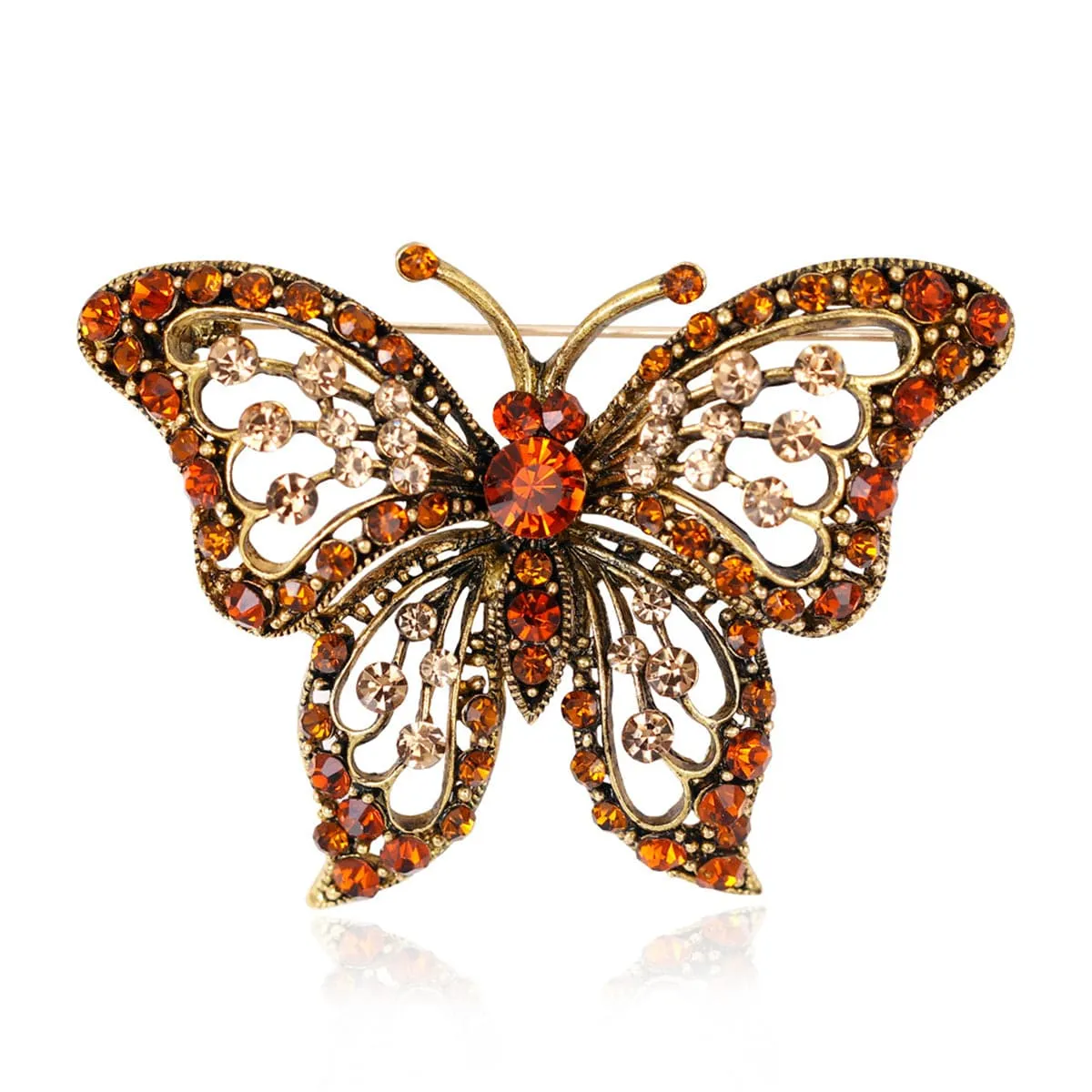 Orange Cubic Zirconia & 18K Gold-Plated Butterfly Brooch