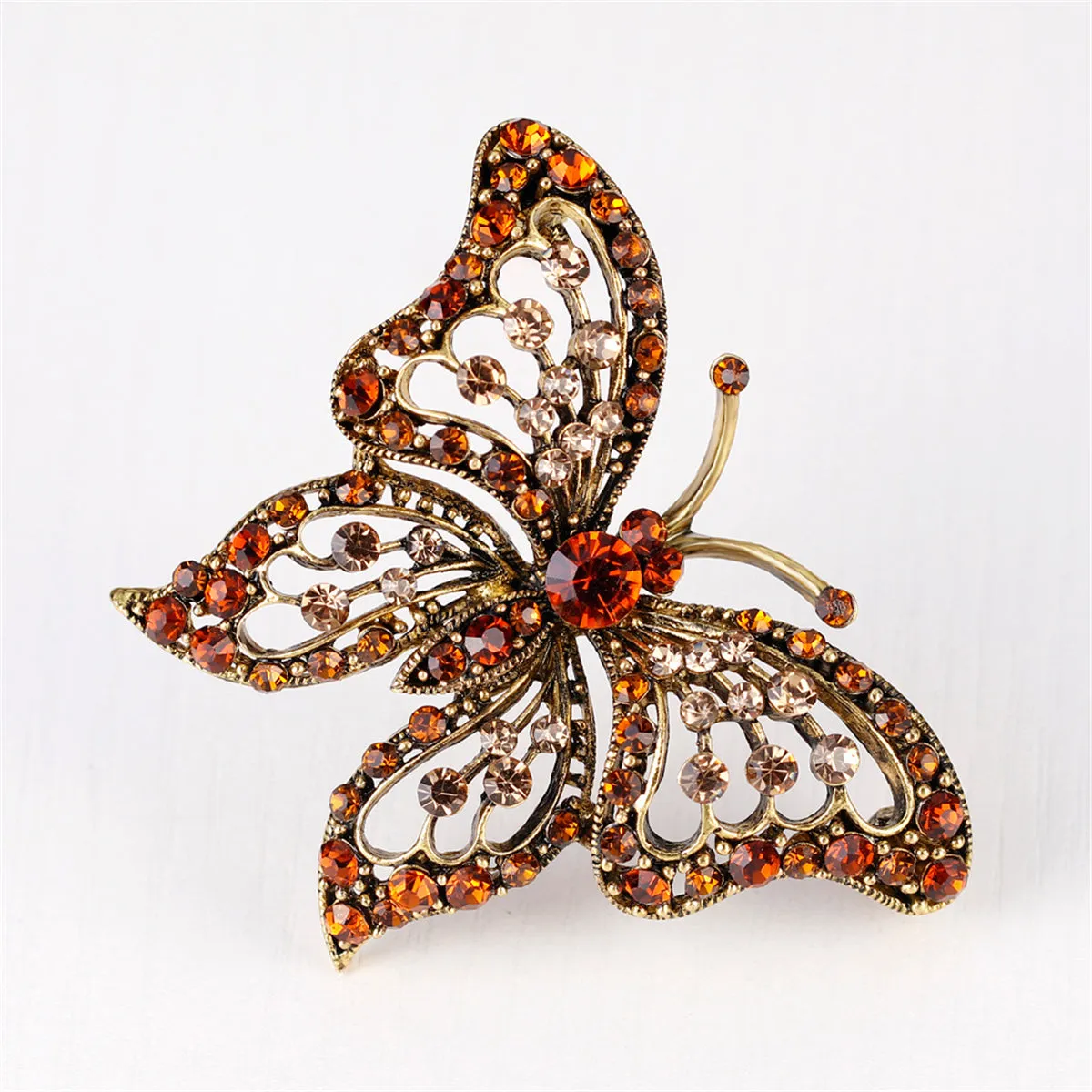 Orange Cubic Zirconia & 18K Gold-Plated Butterfly Brooch