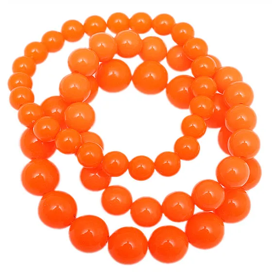 Orange Glossy Beaded Stretch Elastic Bracelet Set