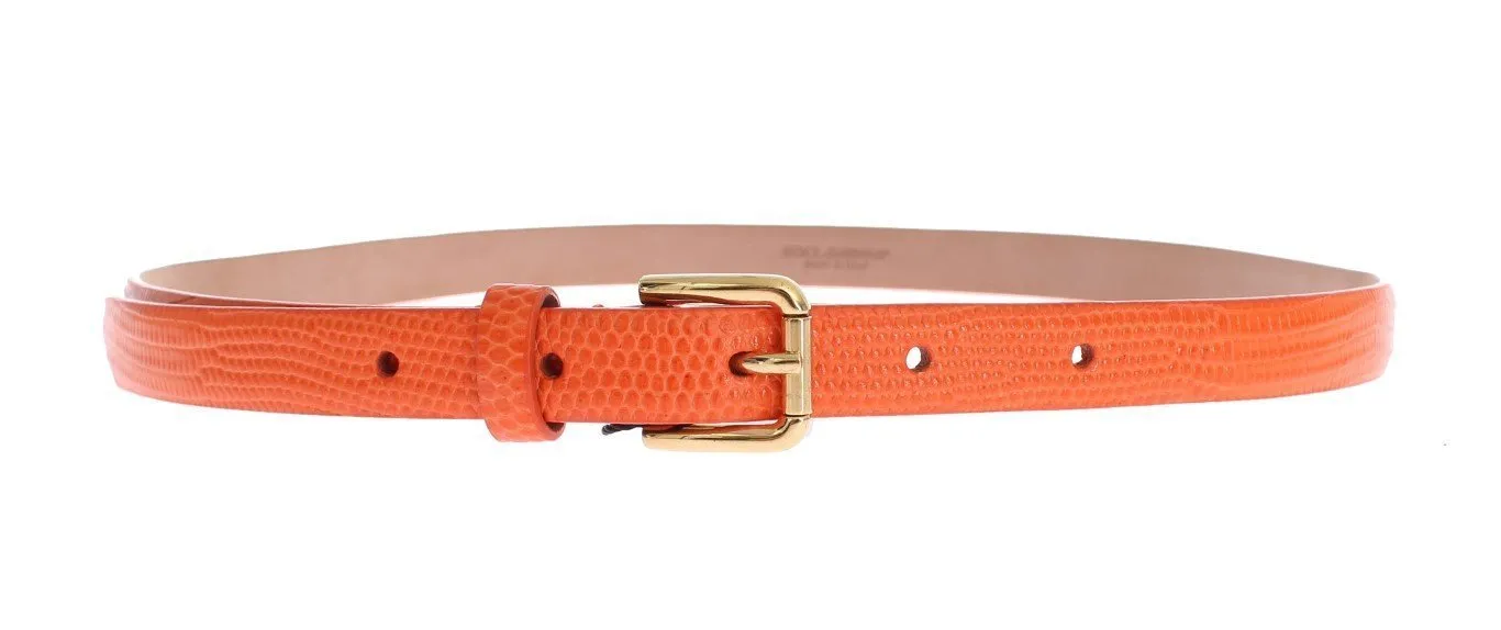Orange Snakeskin Gold Buckle Logo Waist Belt