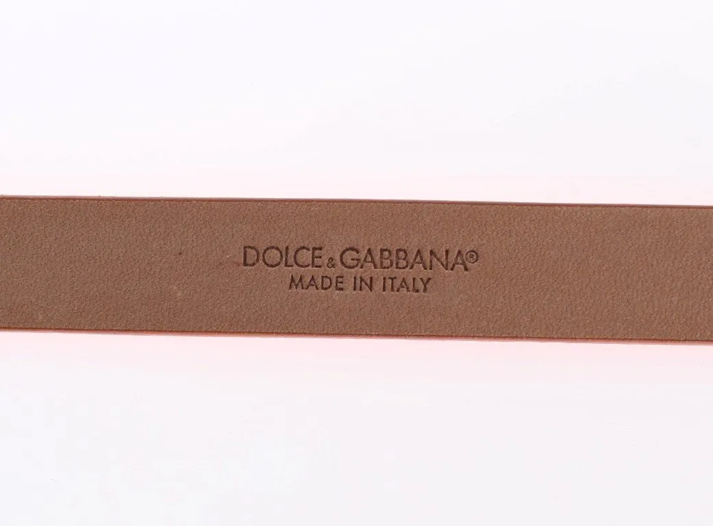 Orange Snakeskin Gold Buckle Logo Waist Belt