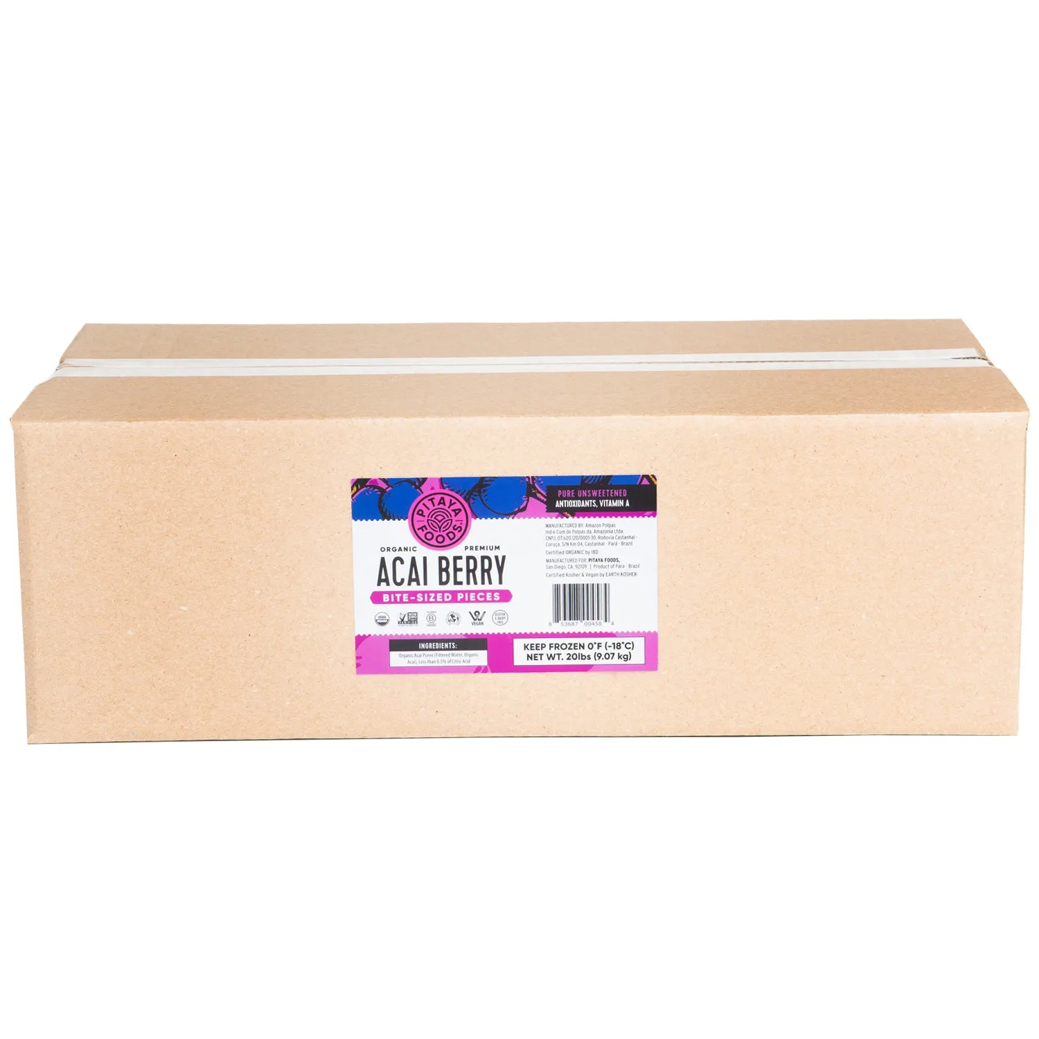 Organic Acai Berry (Unsweetened) Bite-Sized Pieces 20 lbs - Bulk