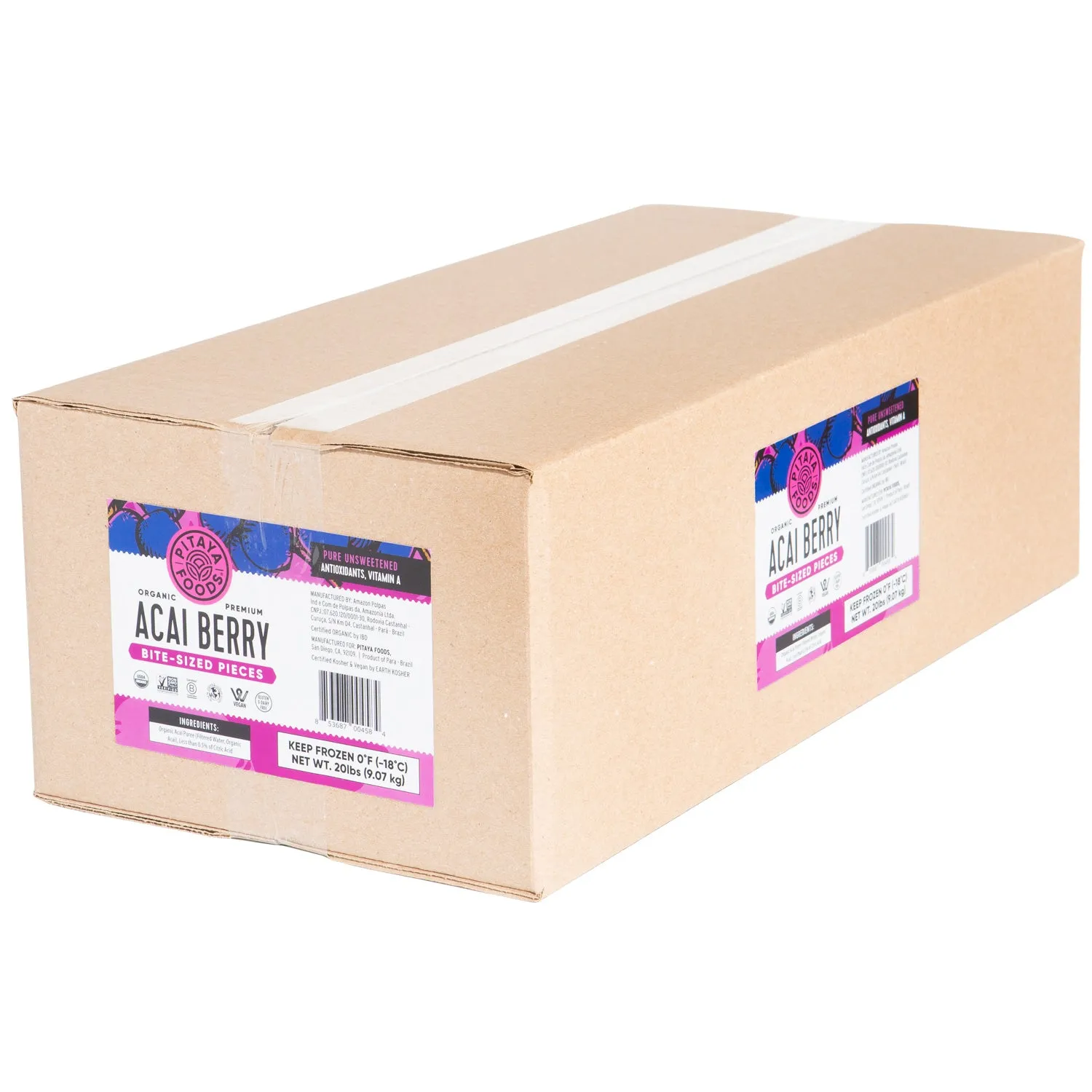 Organic Acai Berry (Unsweetened) Bite-Sized Pieces 20 lbs - Bulk