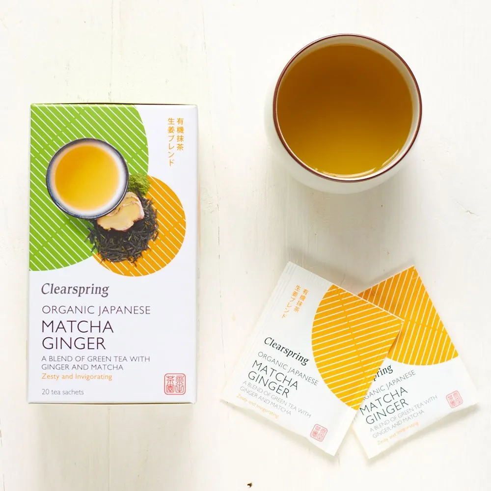 Organic Japanese Matcha Ginger - 20 Tea Sachets (4 Pack)