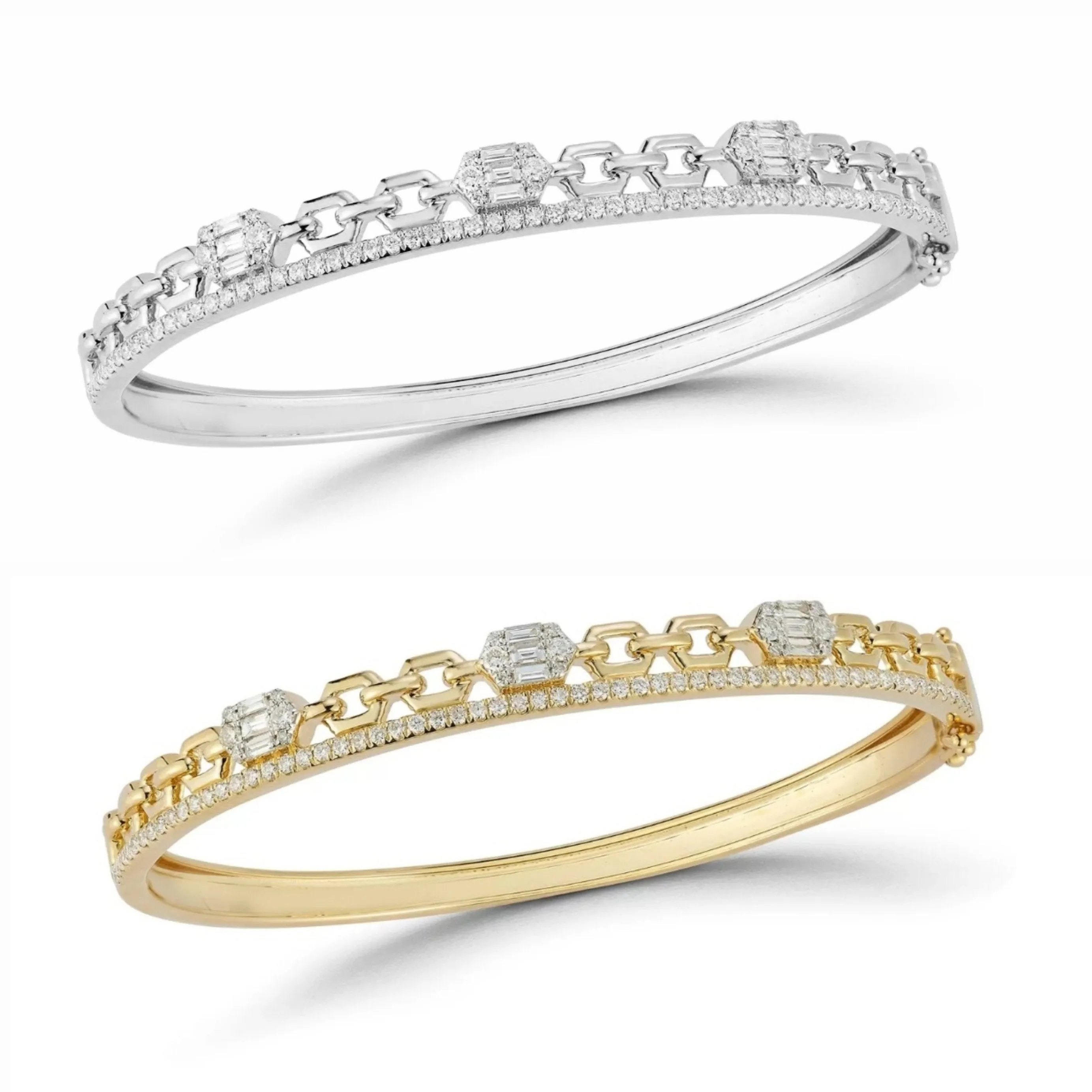 Paper Clip Link Sterling Silver 925 Baguette Pve Cubic Zirconia Bangle Bracelet