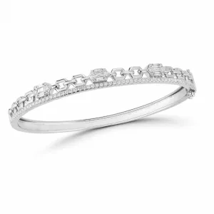 Paper Clip Link Sterling Silver 925 Baguette Pve Cubic Zirconia Bangle Bracelet
