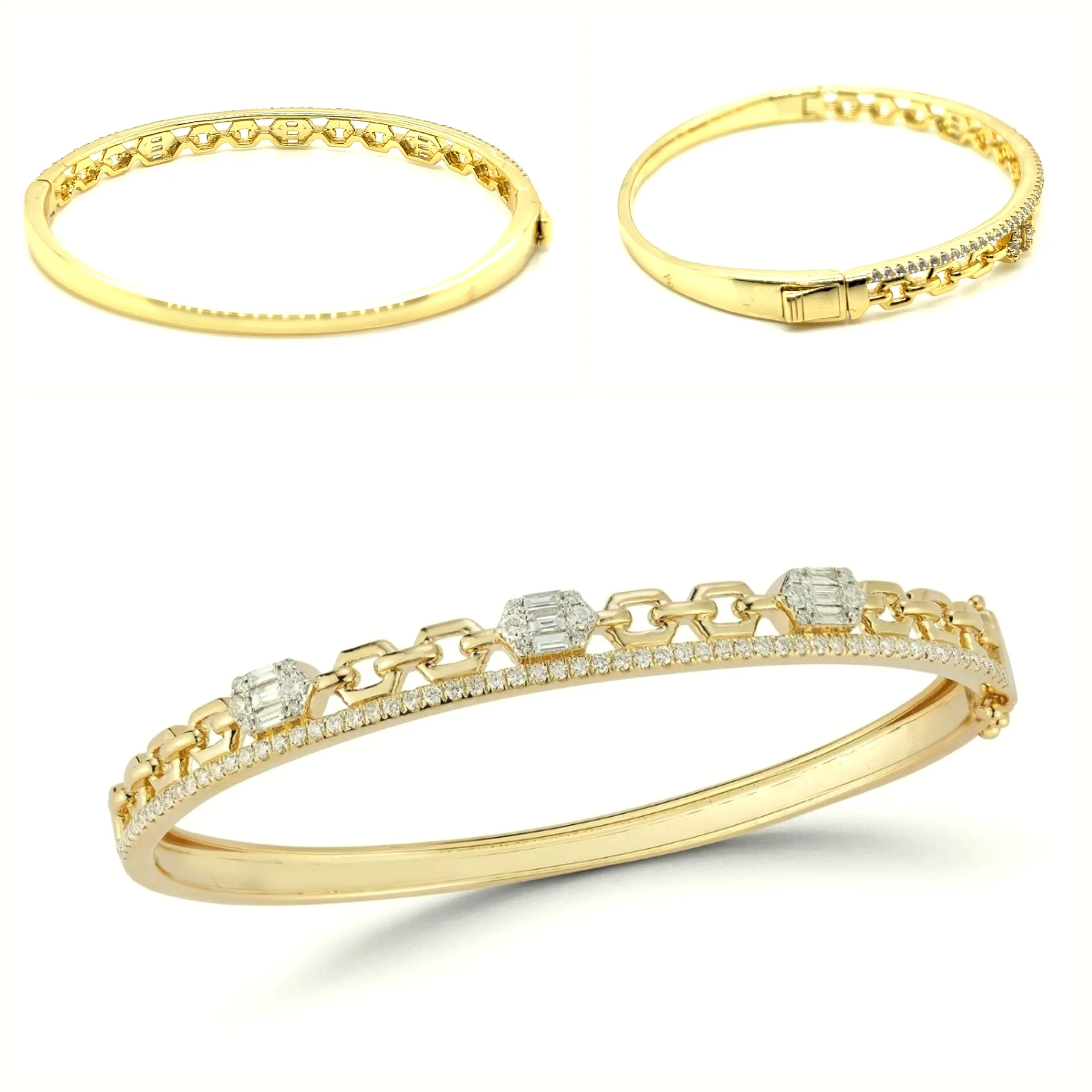 Paper Clip Link Sterling Silver 925 Baguette Pve Cubic Zirconia Bangle Bracelet