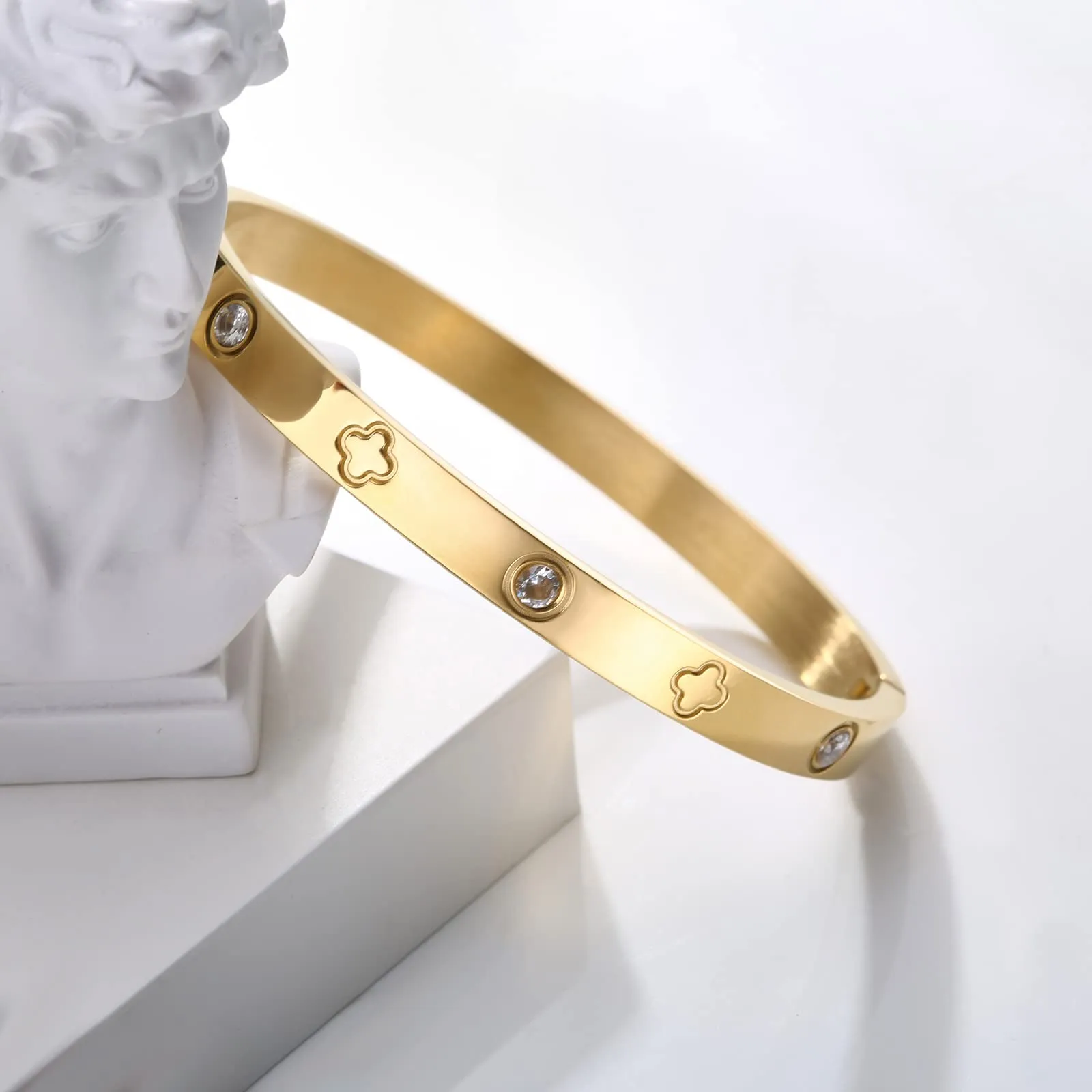 PDWZNBA 18K Gold Plated Love Friendship Bracelet with Cubic Zirconia Stones Bangle Cuff Best Gifts with Crystal for Mother's Day Valentine's Day Wedding Couples and Birthdays