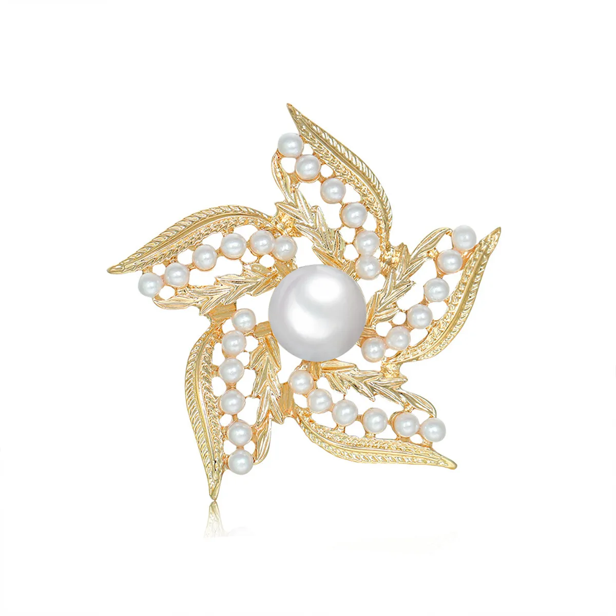 Pearl & 18K Gold-Plated Flower Brooch