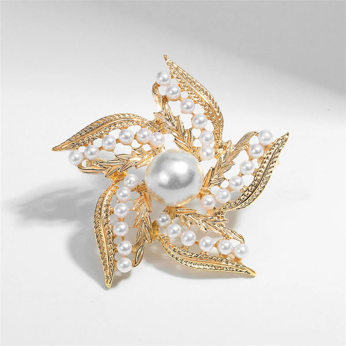 Pearl & 18K Gold-Plated Flower Brooch