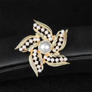 Pearl & 18K Gold-Plated Flower Brooch