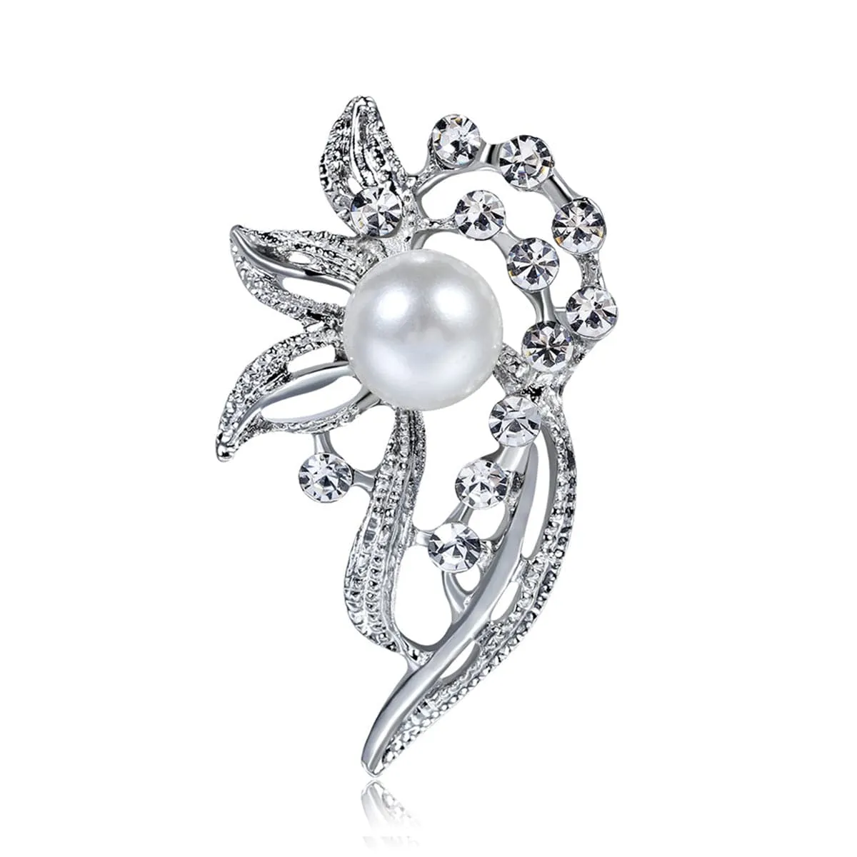 Pearl & Cubic Zirconia Silver-Plated Botany Brooch