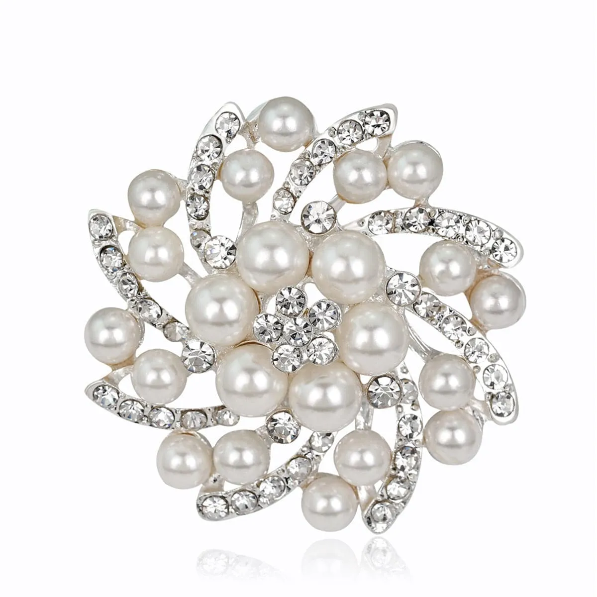 Pearl & Cubic Zirconia Silver-Plated Floral Brooch