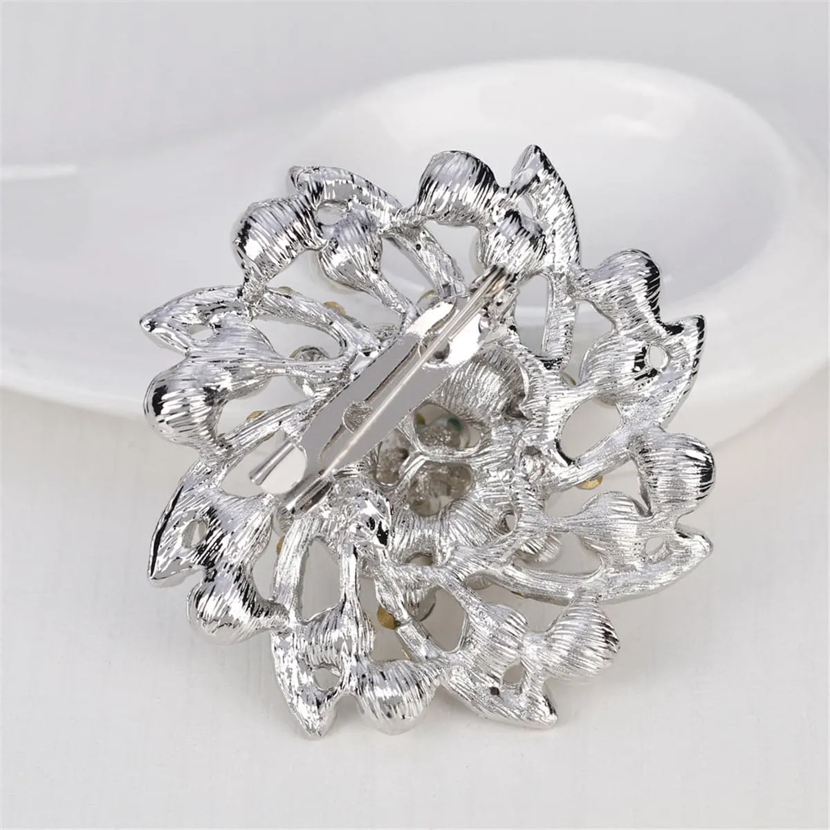 Pearl & Cubic Zirconia Silver-Plated Floral Brooch