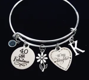 Personalized 40 and Fabulous 40th Birthday Gift for Daughter Expandable Charm Bracelet Adjustable One Size Fits All